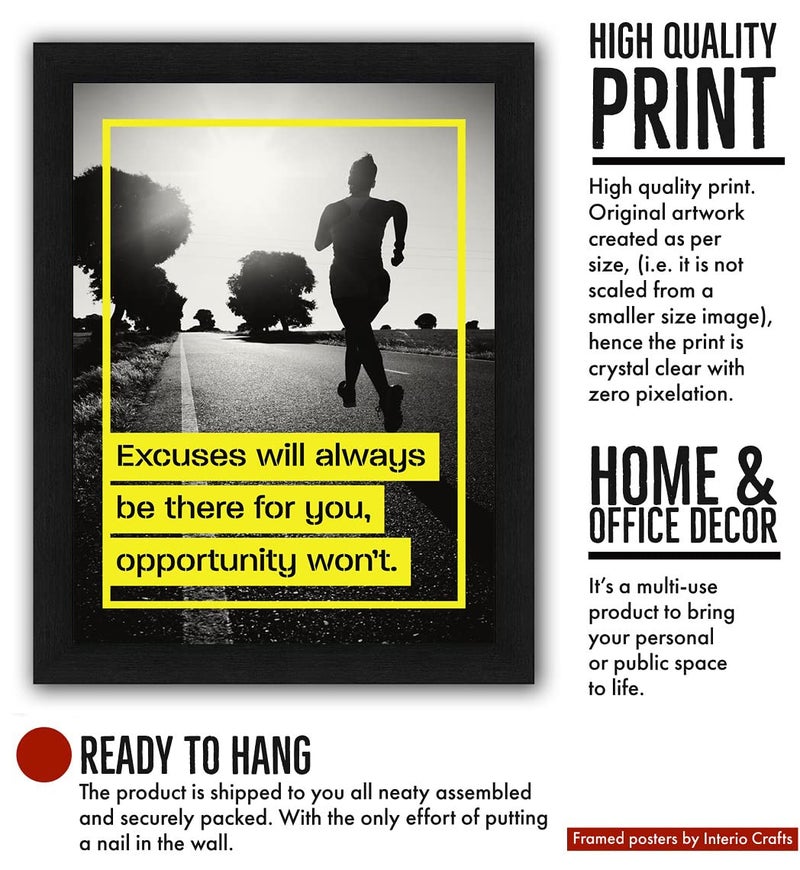 Interio Crafts Excuses Will Always be There Motivational Quote Poster For Students,Poster Wall Art For Office And Home Decor (Frame Size :13"X10" Inches) - Image 3