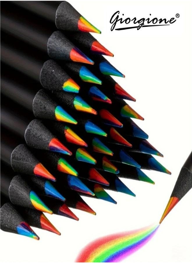 Giorgione 10-Pack Black Wood Rainbow Pencils – 7-Color Rainbow Core, Creative Colored Pencils for Kids, Perfect for Drawing and Art Projects  - Image 1