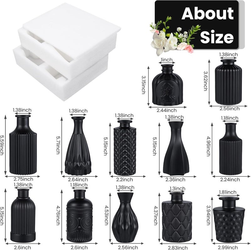 TBWIND 12pcs Glass Black Bud Vases Set, Small Vases for Flowers, Bud Vase for Centerpieces in Bulk, Mini Vintage Vase for Rustic Wedding Decorations, Office and Home Table Flower Décor - Image 3
