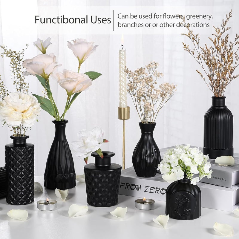 TBWIND 12pcs Glass Black Bud Vases Set, Small Vases for Flowers, Bud Vase for Centerpieces in Bulk, Mini Vintage Vase for Rustic Wedding Decorations, Office and Home Table Flower Décor - Image 5