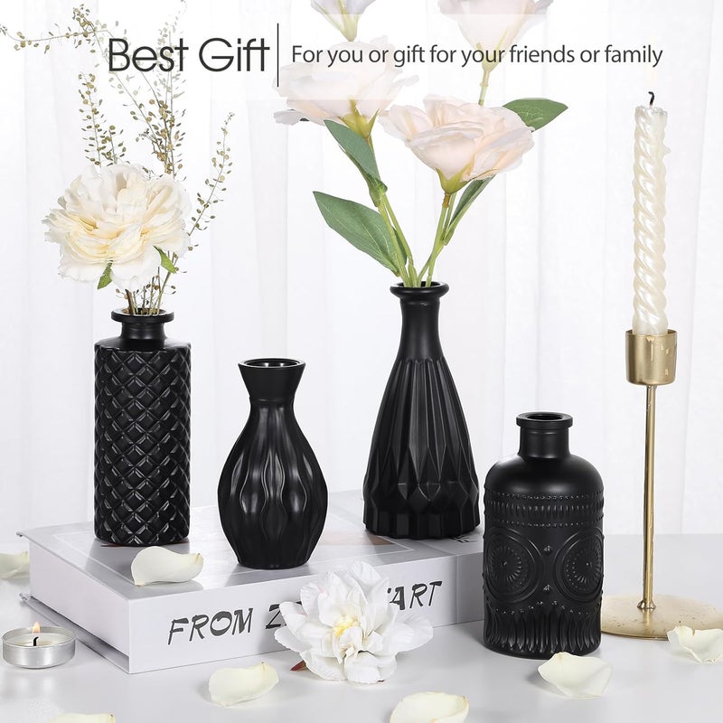 TBWIND 12pcs Glass Black Bud Vases Set, Small Vases for Flowers, Bud Vase for Centerpieces in Bulk, Mini Vintage Vase for Rustic Wedding Decorations, Office and Home Table Flower Décor - Image 4