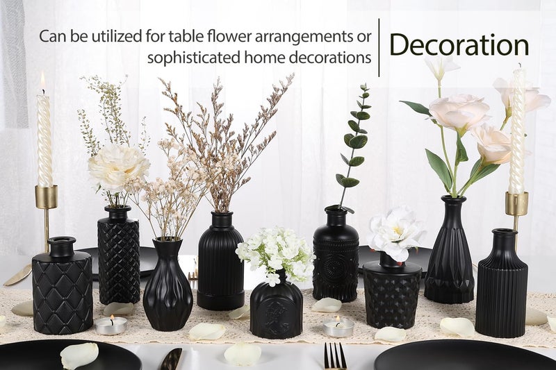 TBWIND 12pcs Glass Black Bud Vases Set, Small Vases for Flowers, Bud Vase for Centerpieces in Bulk, Mini Vintage Vase for Rustic Wedding Decorations, Office and Home Table Flower Décor - Image 2