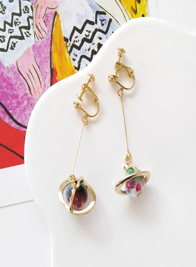 FUTIMELY Creative Planet Earth Star Drop Earrings for Women Long Pendant Ear Clip Dangle Earrings Blue Planet Star Charm Jewelry (Blue Ear clip earrings(Short)) - Image 3