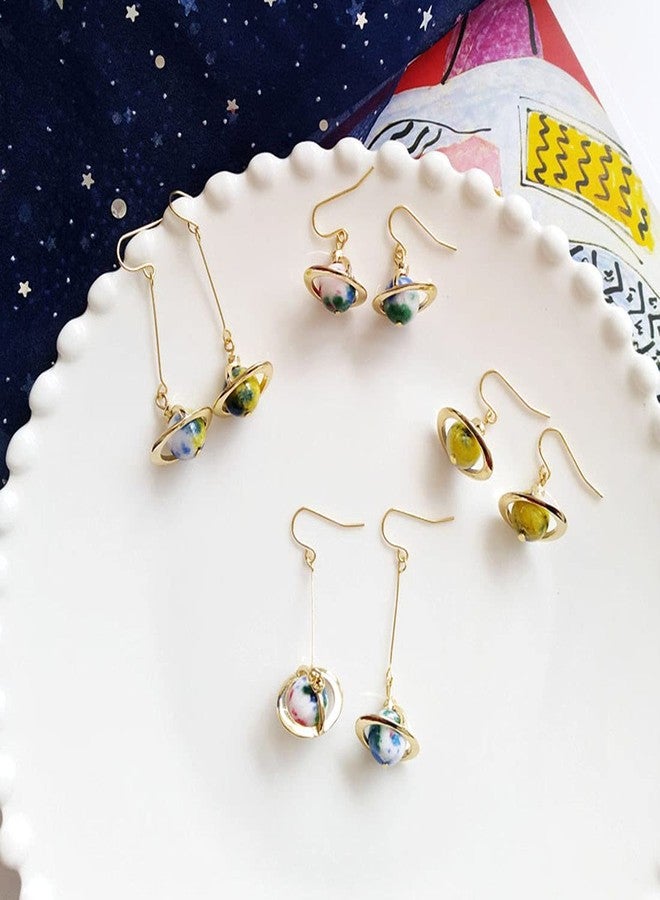FUTIMELY Creative Planet Earth Star Drop Earrings for Women Long Pendant Ear Clip Dangle Earrings Blue Planet Star Charm Jewelry (Blue Ear clip earrings(Short)) - Image 2