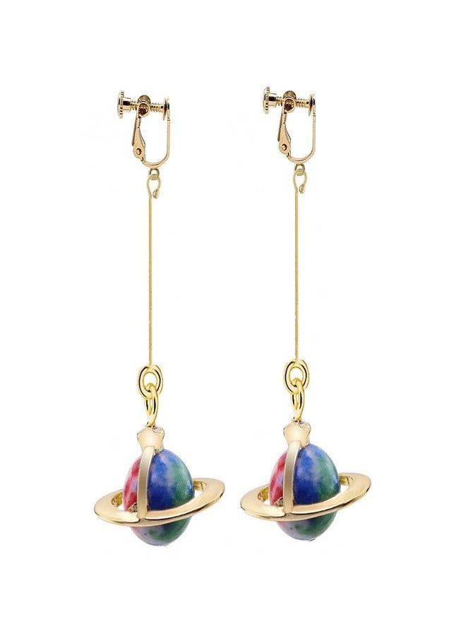 FUTIMELY Creative Planet Earth Star Drop Earrings for Women Long Pendant Ear Clip Dangle Earrings Blue Planet Star Charm Jewelry (Blue Ear clip earrings(Short)) - Image 1
