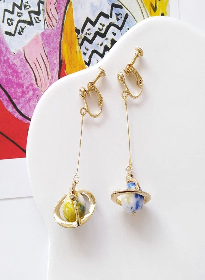 FUTIMELY Creative Planet Earth Star Drop Earrings for Women Long Pendant Ear Clip Dangle Earrings Blue Planet Star Charm Jewelry (Blue Ear clip earrings(Short)) - Image 4