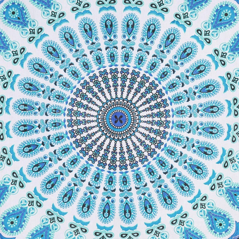 Bless International Indian hippie Bohemian Psychedelic Peacock Mandala Wall hanging Bedding Tapestry (Peacock Sky Blue, Twin (54x72Inches)(140x185cms)) - Image 3