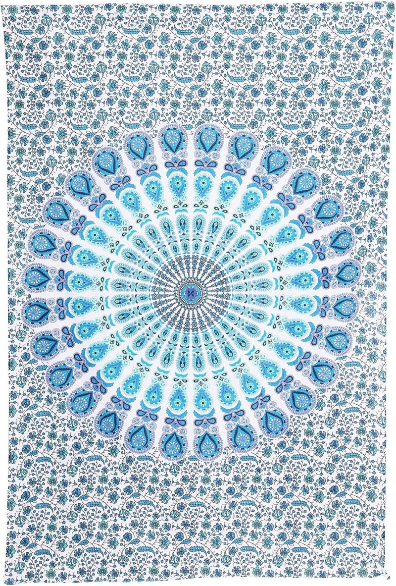 Bless International Indian hippie Bohemian Psychedelic Peacock Mandala Wall hanging Bedding Tapestry (Peacock Sky Blue, Twin (54x72Inches)(140x185cms)) - Image 4