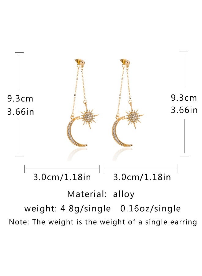 Dainty Long Dangle Earrings for Women Girls Fashion Jewelry Lovely Gold Silver dangly Upgrade Moon Stars Sun Earring Fashion Long Drop Dangle Earring Set - Image 2