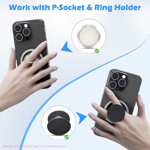 imluckies Magnetic Base Compatible with PopSocket Phone Grips and MagSafe iPhone Series Case, Removable Kindle/Phone Holder Base, Thin & Light Portable Plate, Matte Light-Black - Image 3