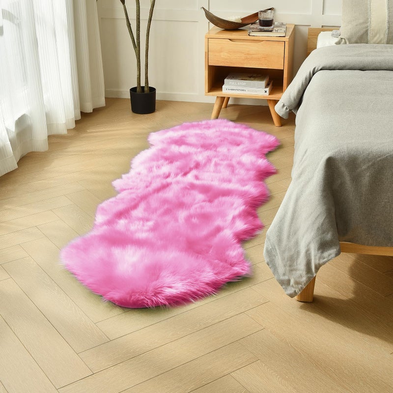 duduta Hot Pink Faux Sheepskin Runner Rug 2x6 ft, Fluffy Shag Girls Bedroom Dorm Rug Decor Fur Seat Covers Washable - Image 5