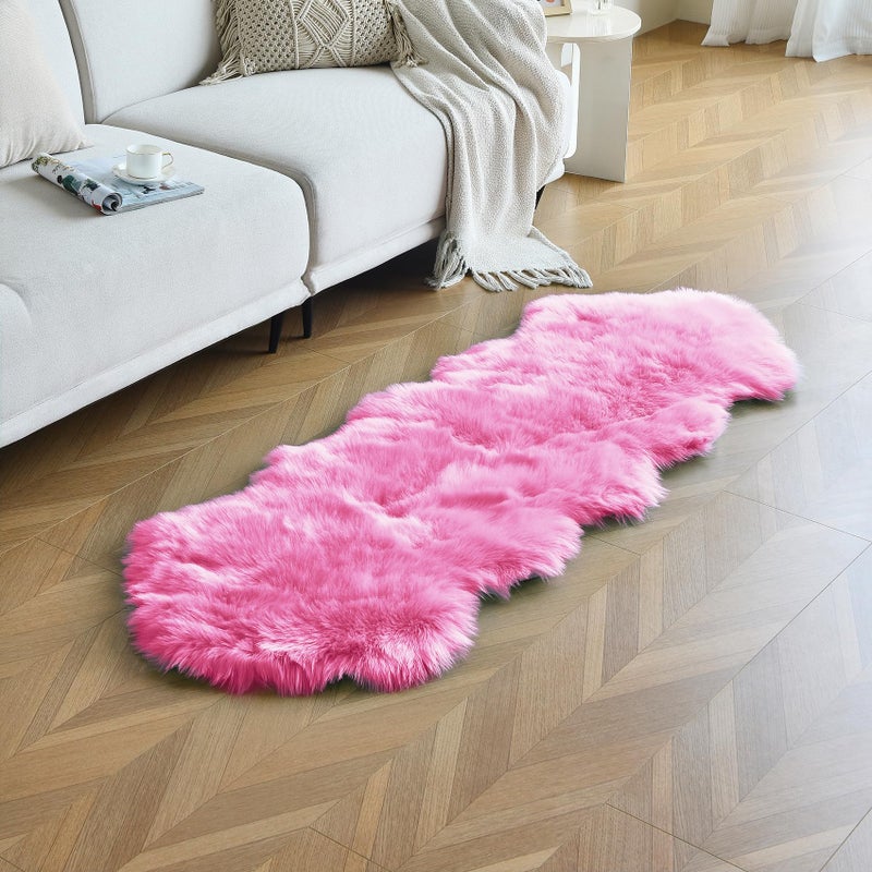 duduta Hot Pink Faux Sheepskin Runner Rug 2x6 ft, Fluffy Shag Girls Bedroom Dorm Rug Decor Fur Seat Covers Washable - Image 1