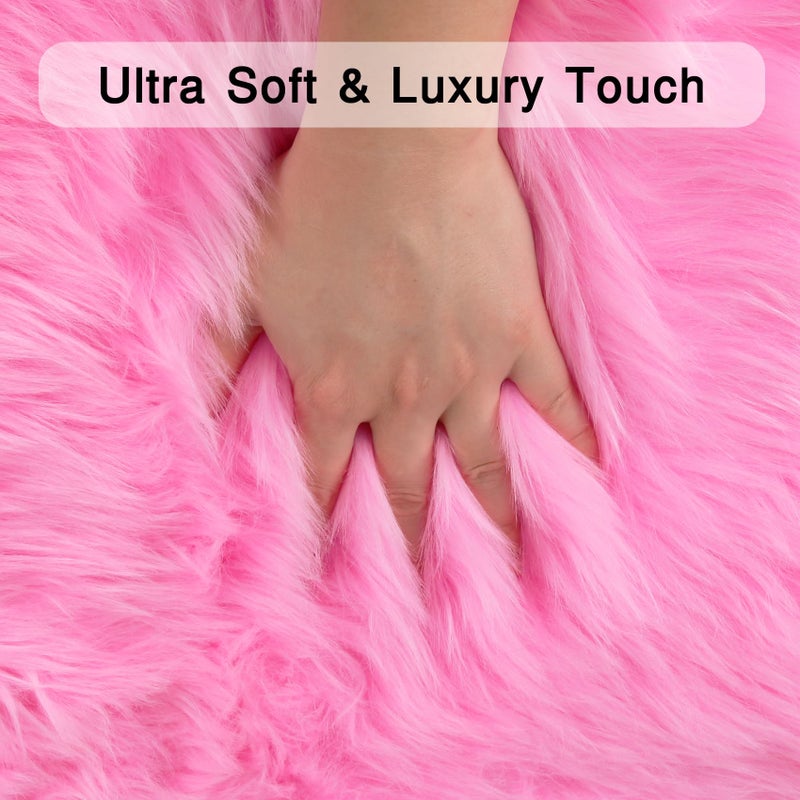 duduta Hot Pink Faux Sheepskin Runner Rug 2x6 ft, Fluffy Shag Girls Bedroom Dorm Rug Decor Fur Seat Covers Washable - Image 2