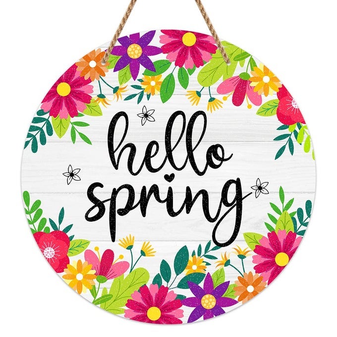 HELLO SPRING DOOR SIGN WATERCOLOR FLOWER SPRING WREATH SIGN FOR FRONT DOOR SPRING HANGING SIGN FRAMHOUSE SPRING DOOR DECORATIONS SIGNS FOR HOME PROCH WALL INDOOR OUTDOOR SPRING DECORATIONS
