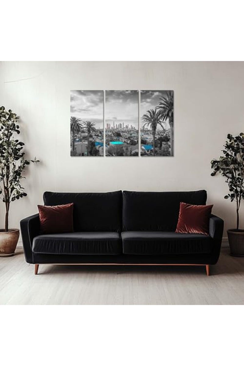Artbrush Tower Los Angeles Skyline Wall Decor Black and White Cityscape Wall Art Pictures Canvas Print US City Posters Paintings Framed Home Living Room Bedroom Decorations 3 Piece Ready to Hang - Image 4