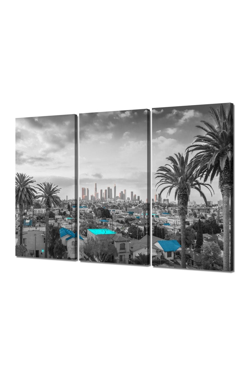 Artbrush Tower Los Angeles Skyline Wall Decor Black and White Cityscape Wall Art Pictures Canvas Print US City Posters Paintings Framed Home Living Room Bedroom Decorations 3 Piece Ready to Hang - Image 1