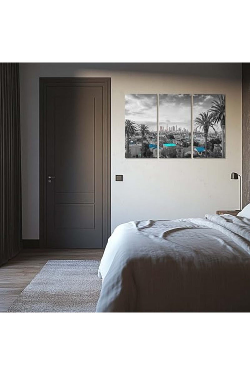 Artbrush Tower Los Angeles Skyline Wall Decor Black and White Cityscape Wall Art Pictures Canvas Print US City Posters Paintings Framed Home Living Room Bedroom Decorations 3 Piece Ready to Hang - Image 3