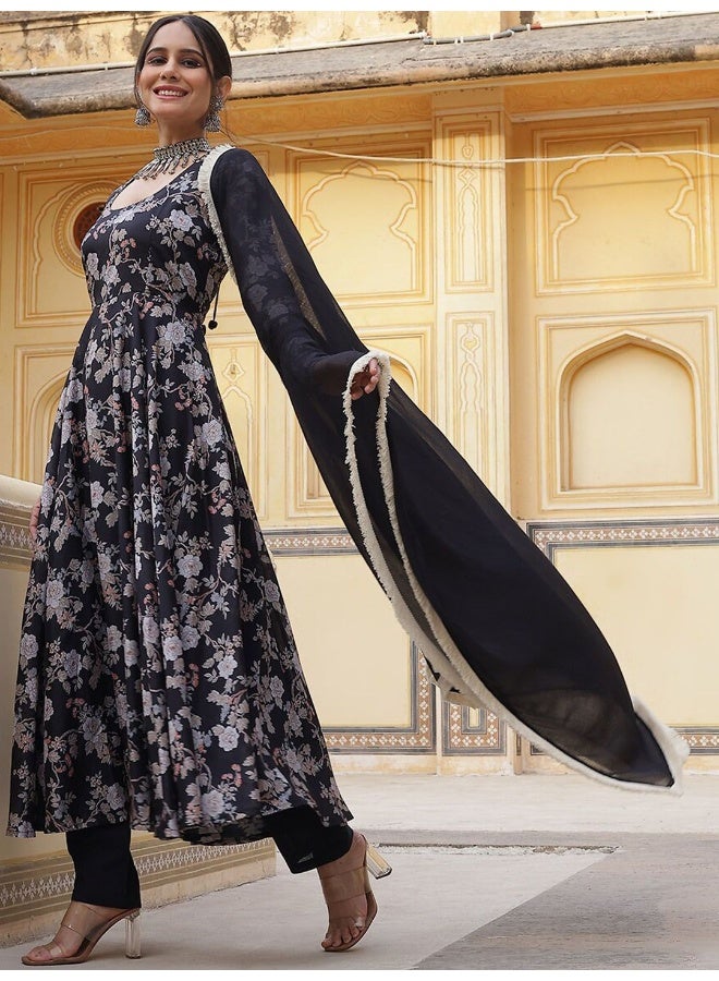 AKS AKS Couture Floral Printed Regular Anarkali Kurta with Trousers & Dupatta  - Image 4