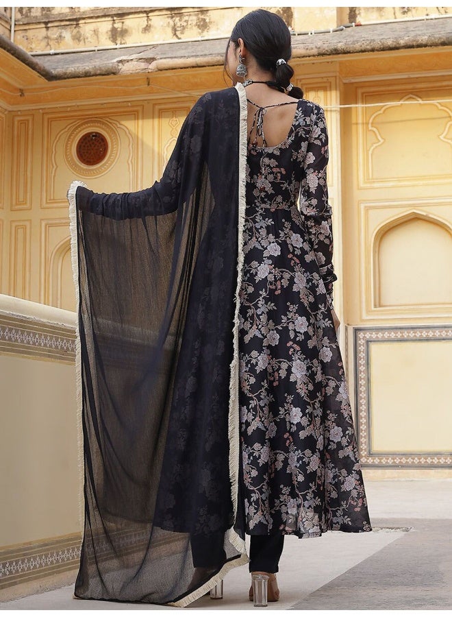 AKS AKS Couture Floral Printed Regular Anarkali Kurta with Trousers & Dupatta  - Image 5