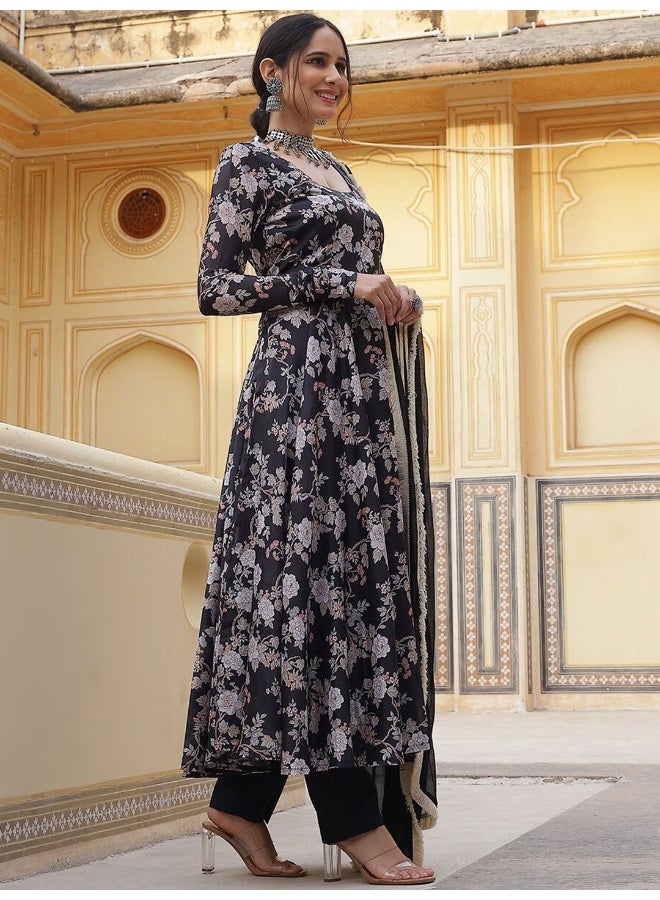 AKS AKS Couture Floral Printed Regular Anarkali Kurta with Trousers & Dupatta  - Image 3