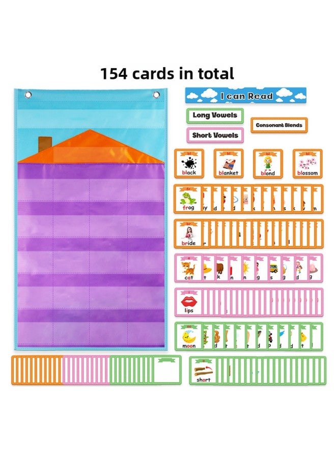 Early Education Teaching Aids Recently Launched Long Vowel Short Vowel Mixed Sound Card Card Card Hanging Bag English Education Teaching Aids-Color:Purple-grammar Card Hanging Bag - Image 1