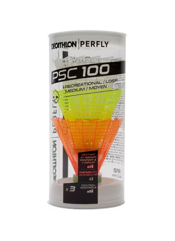 PERFLY Ch Plastic Shuttlecock Psc 100 Medium X 3 Wh Gr Or  - Image 1