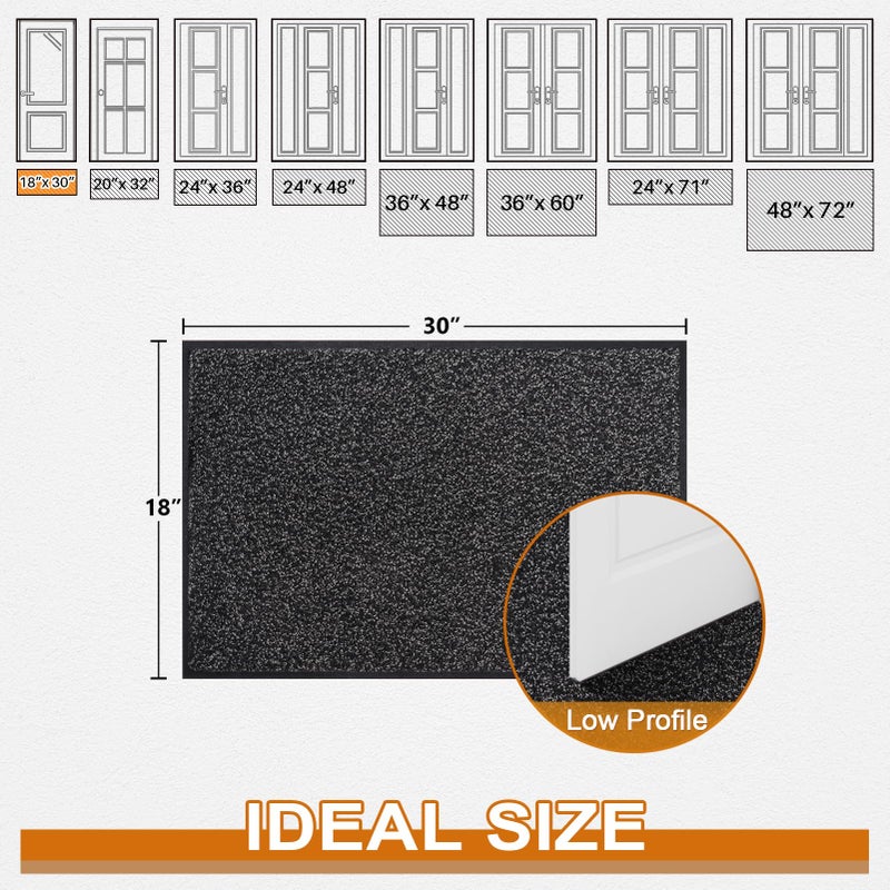 Mibao Front Door Mat, Dirt Trapper Welcome Mat for Outdoor Indoor, Non-Slip Waterproof Doormat, Durable Machine Washable Low Profile Entry Rug for Back Door Outside Patio Porch, 30" x 18", Black - Image 2