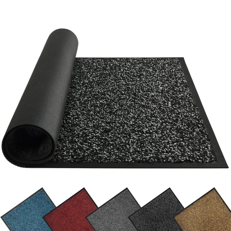 Mibao Front Door Mat, Dirt Trapper Welcome Mat for Outdoor Indoor, Non-Slip Waterproof Doormat, Durable Machine Washable Low Profile Entry Rug for Back Door Outside Patio Porch, 30" x 18", Black - Image 1