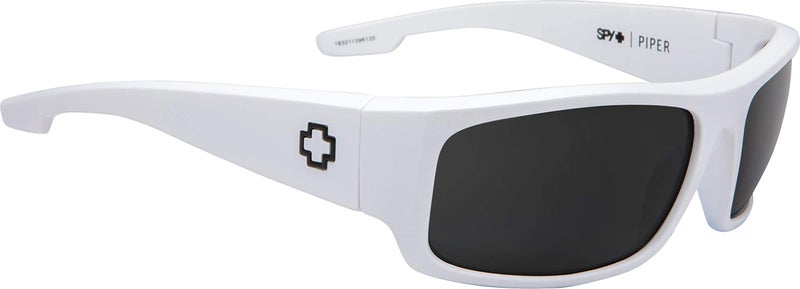 SPY Optic Piper, Rectangular Wrap Sunglasses, Color and Contrast Enhancing Lenses, Matte White - Grey Polarize Lenses - Image 3