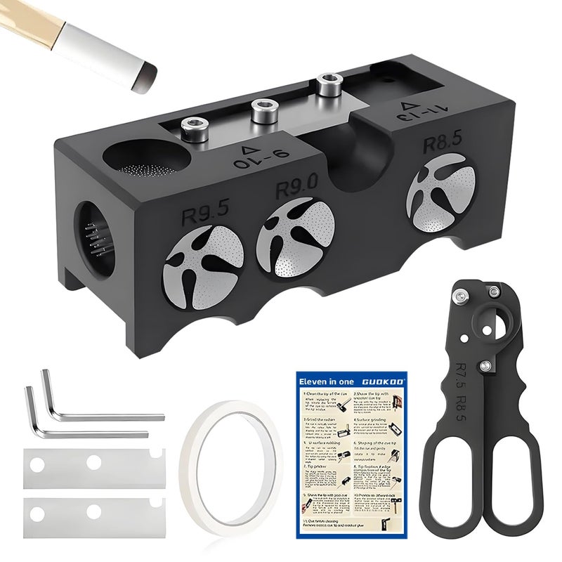 Guokoo 11-in-1 Pool Cue Tips Replacement Kit, Billiards Pool Cue Tip Shaper, Portable Pool Table Accessories for Pool Cue Tip Replacement and Shaping, Pool Cue Tip Repair Kit for Billiard Enthusiasts - Image 1