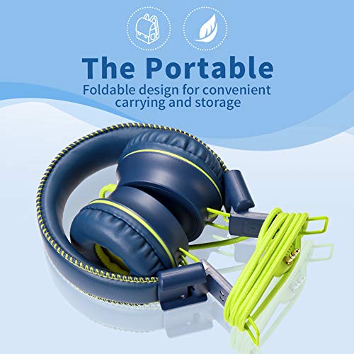 POWMEE M2 Kids Headphones Wired Headphone for Kids,Foldable Adjustable Stereo Tangle-Free,3.5MM Jack Wire Cord On-Ear Headphone for Children/Teens/Girls/School/Kindle/Airplane/Plane/ (Blue) - Image 4