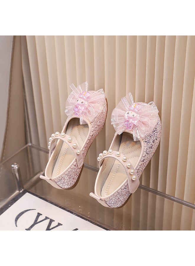 Girl's Leather Shoes Spring Style Little Girl Soft Sole Crystal Shoes Children's Pearl Dress Shoes School Style New Arrival