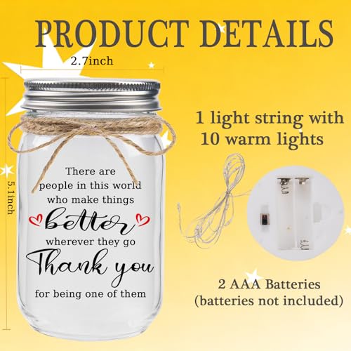 COZITED Thank You Gifts for Women Mason Jar Night Light - Inspirational Birthday Gifts for Women Coworkers Boss Teacher Retirement Christmas Gift -There are People ... who Make Things Better - Image 4