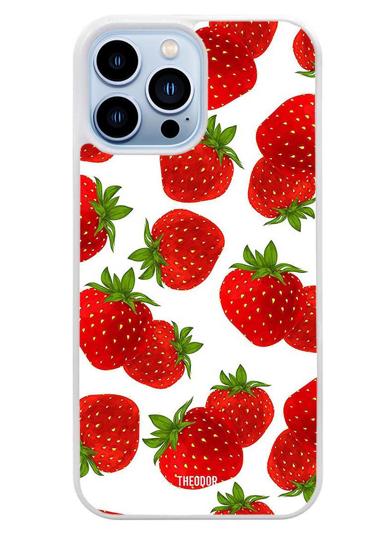 Theodor Protective Case Cover For APPLE IPHONE 14 Pro Strawberries(White Bumper) - Image 1