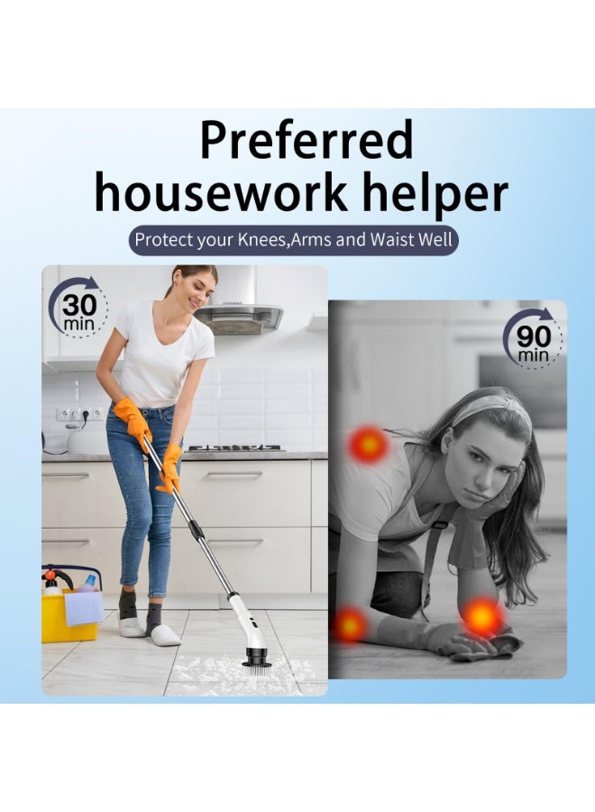 VINNYSEN Electric Spin Scrubber with Handle 450RPM Cordless Bathroom Shower Scrubber Cleaning Brush for Home with 9 Replaceable Heads 3 Speeds for Baseboard Cleaner Tool 90Mins Work Time  4 Adjustable Size - Image 4