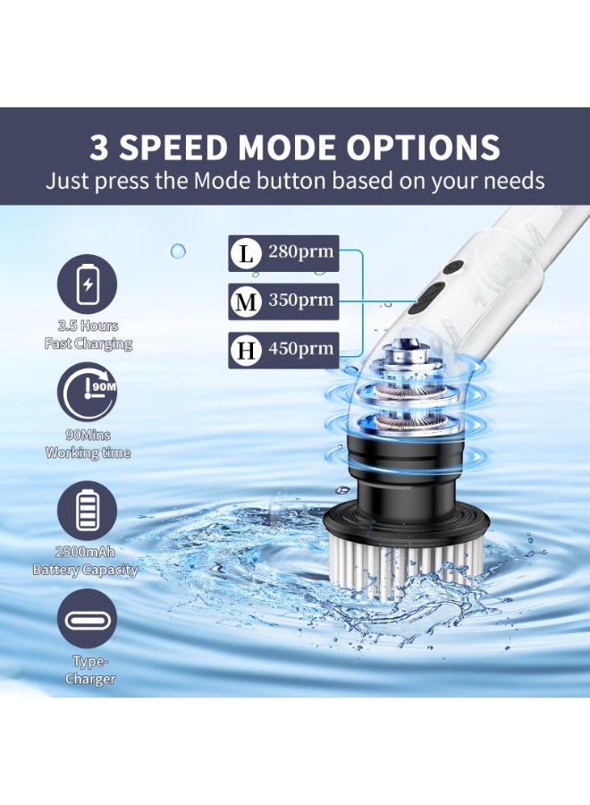 VINNYSEN Electric Spin Scrubber with Handle 450RPM Cordless Bathroom Shower Scrubber Cleaning Brush for Home with 9 Replaceable Heads 3 Speeds for Baseboard Cleaner Tool 90Mins Work Time  4 Adjustable Size - Image 2