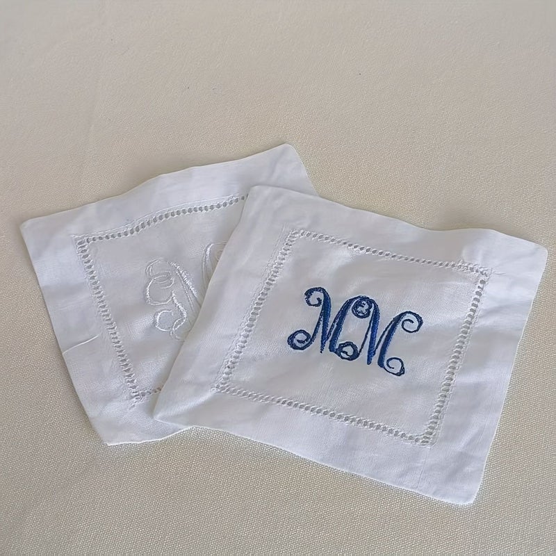 Purple Thread Embroidered Linen Cocktail Napkins Personalized Monogrammed Wedding Shower Gift - Image 5