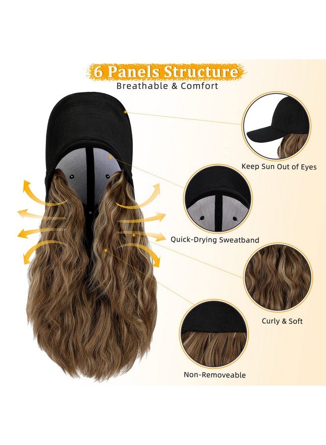 لانسيجرين قبعة بيسبول مع وصلات شعر، قبعة شعر مستعار قابلة للتعديل، قبعة مجعدة مرفقة، 14 قطعة شعر صناعية للنساء، مزيج بني فاتح أشقر رمادي - Image 5