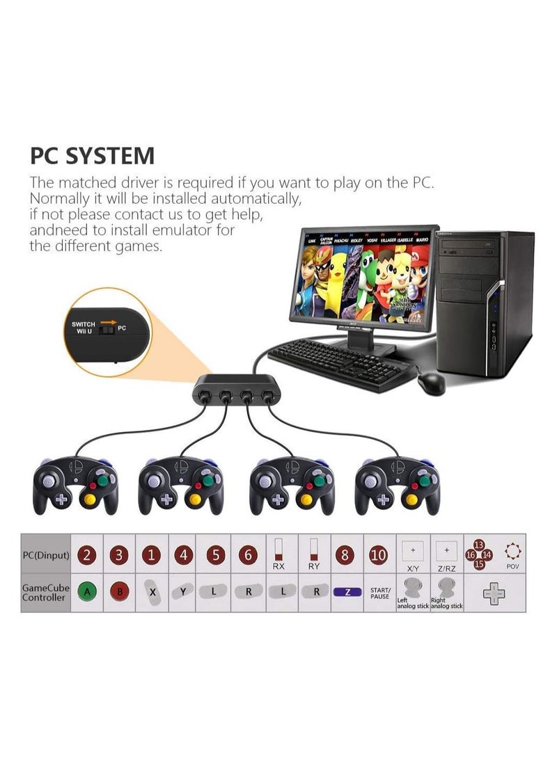محول جيم كيوب لجهاز نينتندو سويتش، محول وحدة تحكم جيم كيوب وWII U والكمبيوتر الشخصي، محول وحدة تحكم سوبر سماش بروس جيم كيوب. يدعم ميزات التربو والاهتزاز مع كابل بطول 180 سم - Image 4