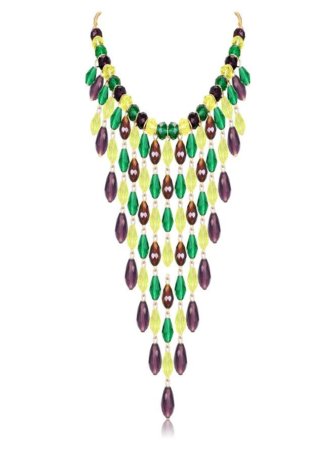 ARATLENCH Mardi Gras Beads Necklacce Multilayer Crystal Beads Tassel Pendant Necklaces Purple Green Gold Beads Collar Necklace Carvinal Party Jewelry Gift (mardi gras beads necklace A) - Image 1
