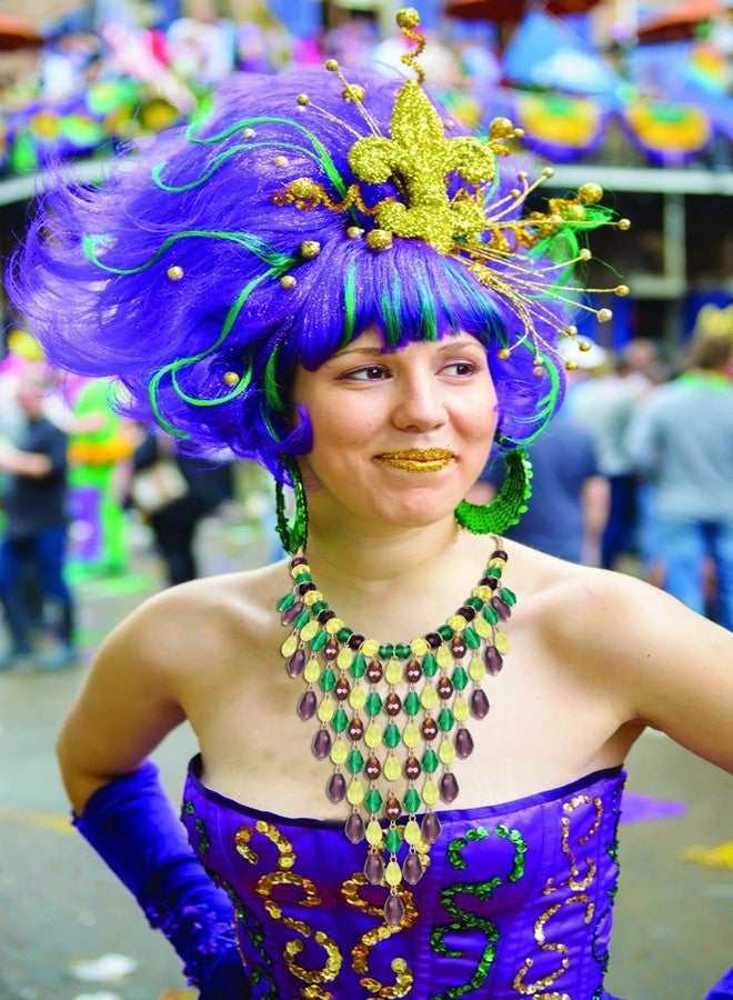 ARATLENCH Mardi Gras Beads Necklacce Multilayer Crystal Beads Tassel Pendant Necklaces Purple Green Gold Beads Collar Necklace Carvinal Party Jewelry Gift (mardi gras beads necklace A) - Image 4