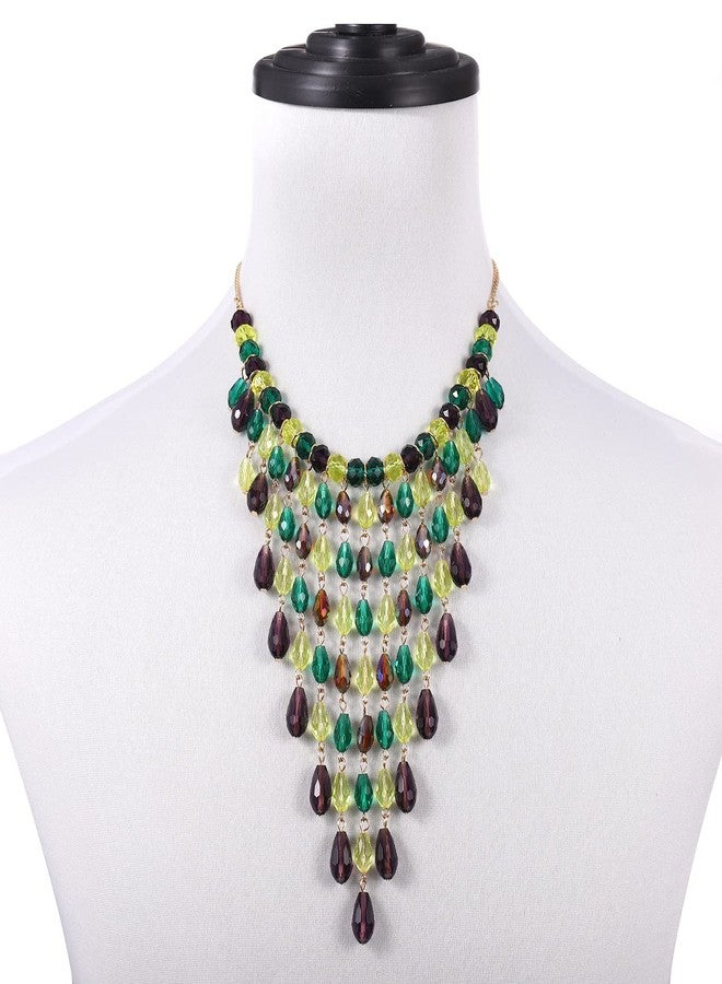 ARATLENCH Mardi Gras Beads Necklacce Multilayer Crystal Beads Tassel Pendant Necklaces Purple Green Gold Beads Collar Necklace Carvinal Party Jewelry Gift (mardi gras beads necklace A) - Image 3