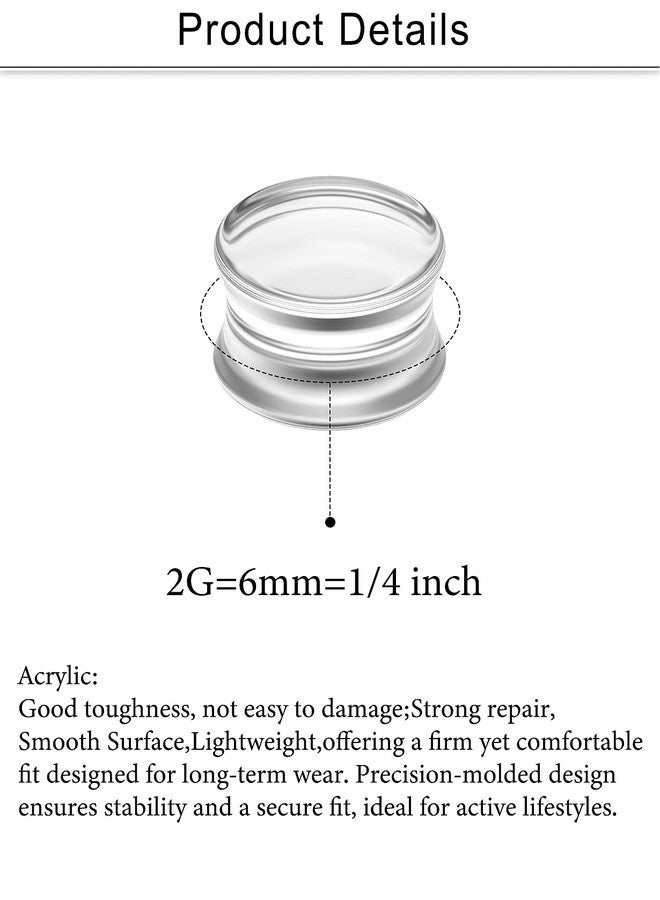 Cisyozi 2G Clear Acrylic Gauges Plugs Tunnels Earrings for Ears Stretching Kit 2 Gauge Platic Ear Tunnel Earrings Plug Double Flare Gauges Size 6mm Piercing Jewelry Women Men 1/4 inch - Image 2