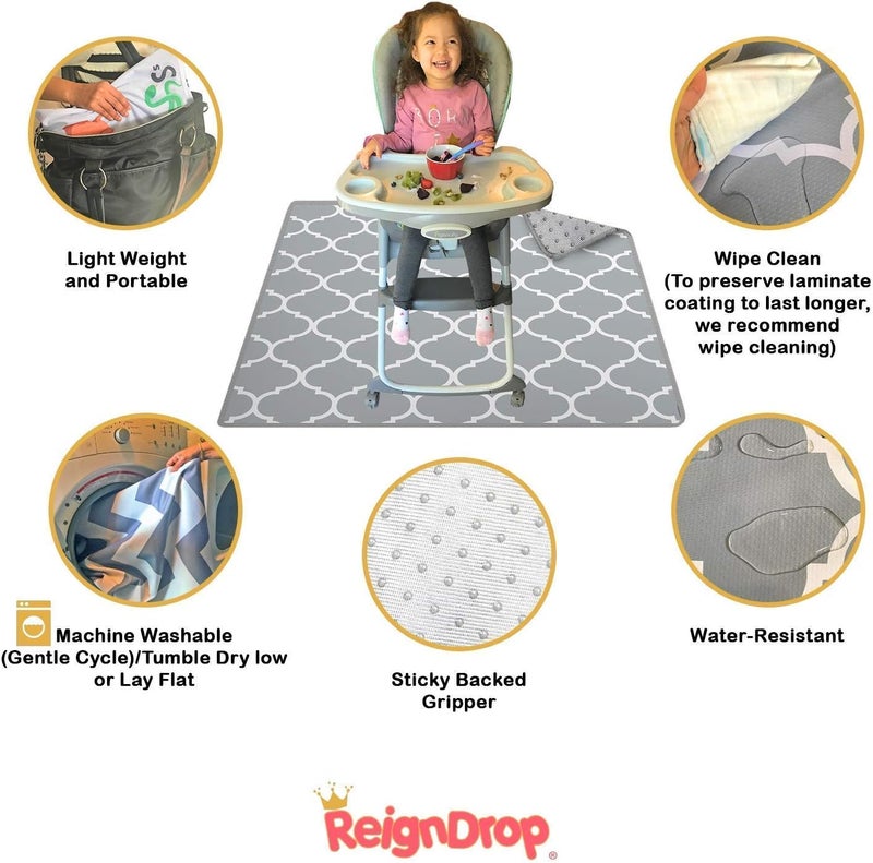 ReignDrop 54" XL حصيرة سبلات تحت الكرسي العالي - تصميم إبداعي لتغطية الأرضيات الفنية، تسربات الطعام للرضع أو الأطفال الصغار. غير قابلة للانزلاق، مقاومة للماء، قابلة للغسل في الغسالة، متينة، قابلة لإعادة الاستخدام (شبكي) - Image 4
