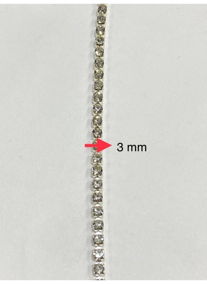 Karan Tuhafiye - Karan Haberdashery Stone Strip / Row Stone / 1 Meter / Silver / 3 Mm - Image 1