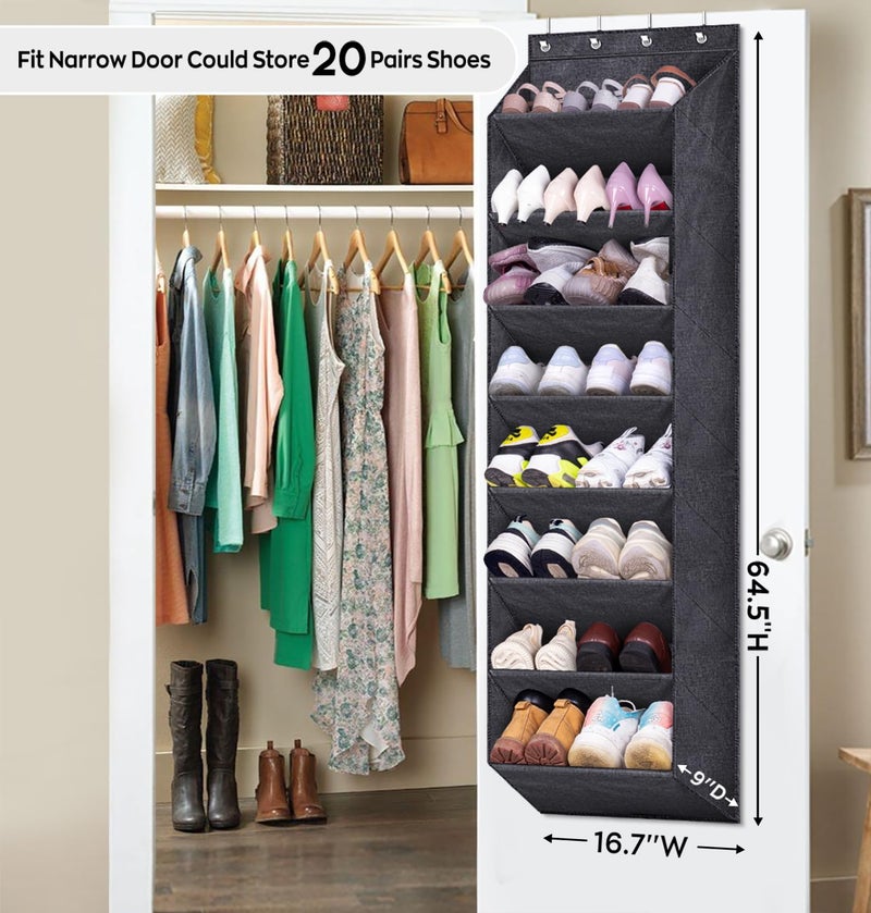 SLEEPING LAMB Over The Door Shoe Organizer for Closet with Large Deep Pockets, Narrow Shoe Rack for Door Hanging Boots Storage, Black - Image 1