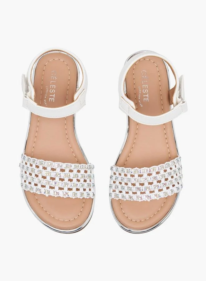 سيليست Girls Embellished Hook & Loop Flat Sandals Ramadan Collections