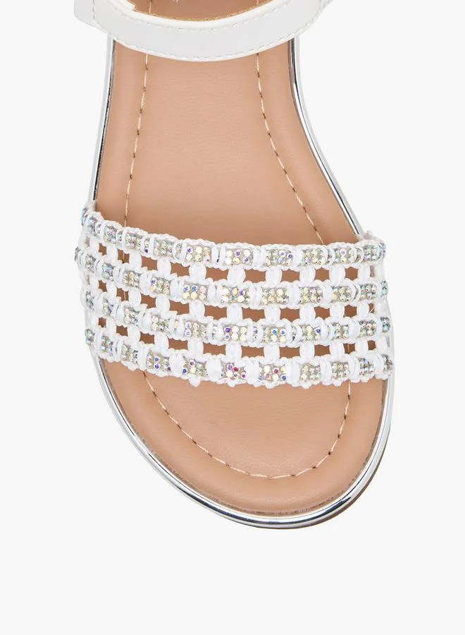 Celeste WHITE Girls Embellished Hook & Loop Flat Sandals Ramadan Collections for Women | Best Price UAE