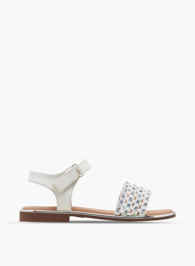Celeste Girls Embellished Hook & Loop Flat Sandals