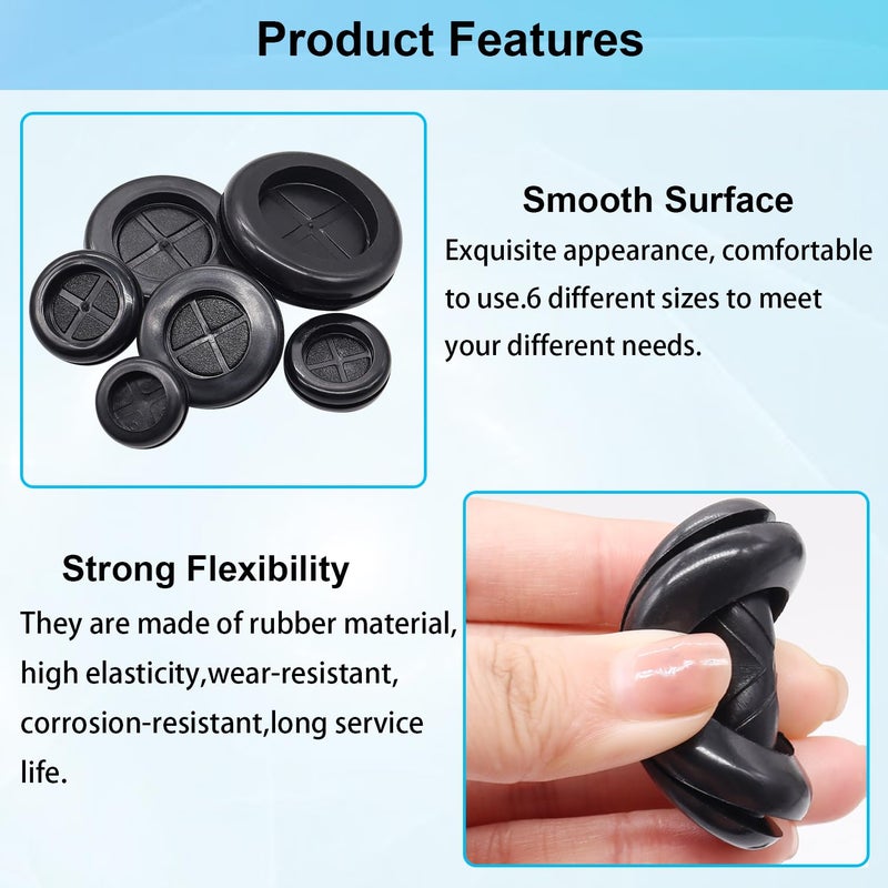 Hmknana 53PCS Rubber Grommets for Wiring, Rubber Grommet Kit in 6 Assorted Drill Hole Sizes 5/8" 13/16" 7/8" 1" 1-3/16" 1-1/2", Two-Sided Rubber Hole Plug for Protecting Wires - Image 5